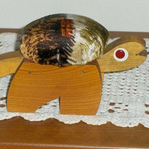 Vintage Wood Turtle Pin Cushion